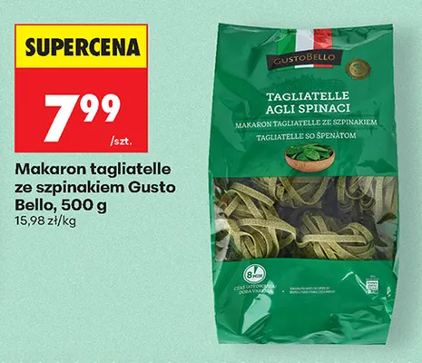 Makaron tagliatelle ze szpinakiem Gusto Bello promocja w Biedronka