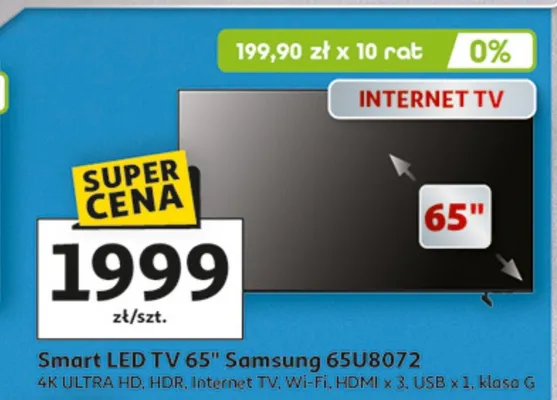 Telewizor Smart LED TV 65" Samsung 65U8072 promocja w Auchan