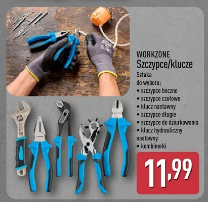 Szczypce/klucze szczypce boczne, szczypce czołowe, klucz nastawny, szczypce długie, szczypce do dziurkowania, klucz hydrauliczny nastawny, kombinerki Workzone promocja w Aldi