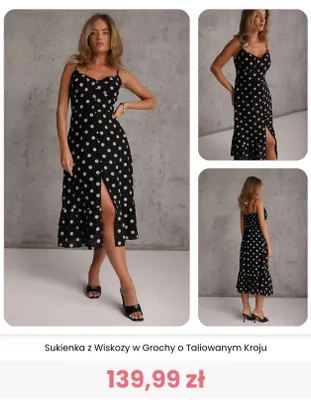 Sukienka z wiskozy w grochy o taliowanym kroju Renee promocja w Renee
