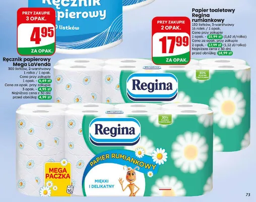 Papier toaletowy Regina rumiankowy 16-pak 3-warstwowy promocja w Dino