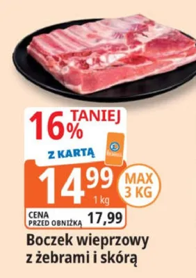 Boczek wieprzowy z żebrami i skórą promocja w Leclerc