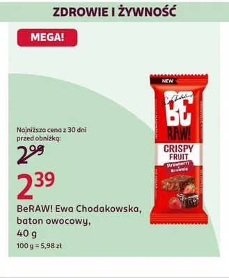 Baton owocowy BeRAW! Ewa Chodakowska Crispy Fruit Strawberry Brownie promocja w Rossmann