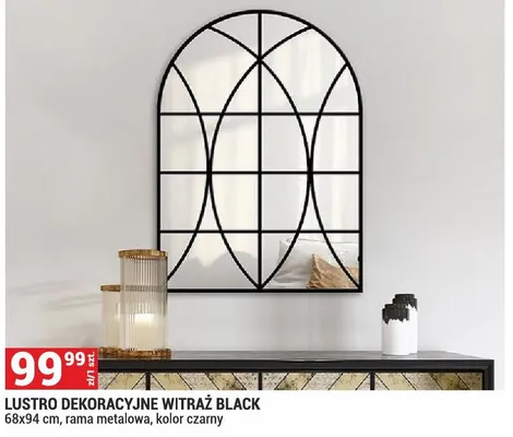 Lustro dekoracyjne witraż Black 68x94 cm, rama metalowa, kolor czarny promocja w Merkury Market