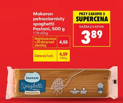 Makaron pełnoziarnisty spaghetti promocja w Biedronka