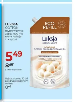 Mydło w płynie zapas Luksja Cotton promocja w Drogerie Jawa