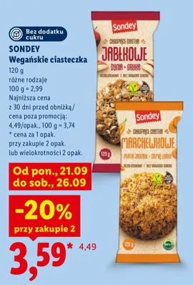 Wegańskie ciasteczka jabłkowe Sondey promocja w Lidl