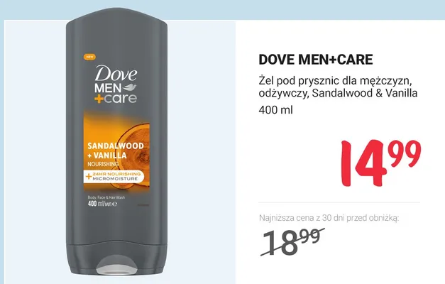 Żel pod prysznic dla mężczyzn, odżywczy, Sandalwood & Vanilla promocja w Rossmann