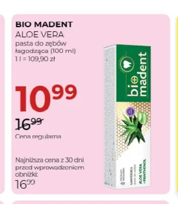 Pasta do zębów łagodząca Bio Madent Aloe Vera promocja w Drogerie Jawa