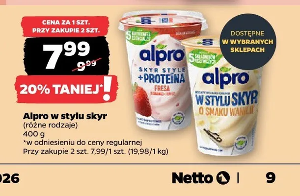 Jogurt roślinny Alpro w stylu skyr truskawkowy promocja w Netto