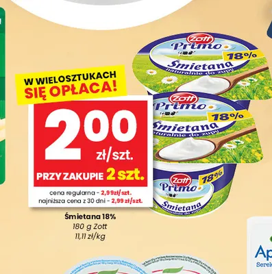 Śmietana Primo Zott 18% promocja w emma MARKET