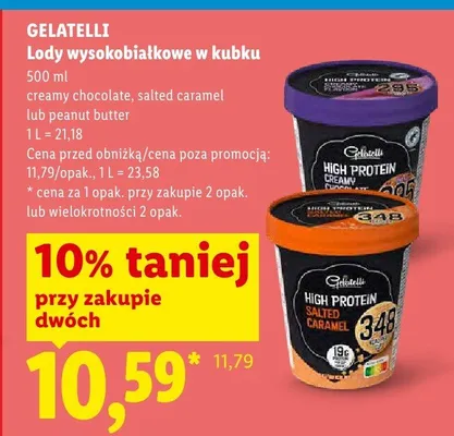 Lody wysokobiałkowe peanut butter Gelatelli promocja w Lidl