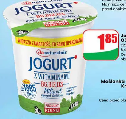Jogurt naturalny z witaminami promocja w Dino