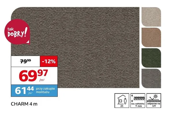 Wykładzina dywanowa Charm 4 m promocja w Komfort
