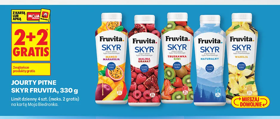 Jogurt pitny Skyr Fruvita naturalny promocja w Biedronka