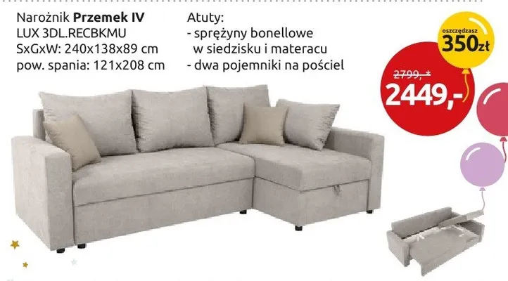 Narożnik Przemek IV LUX 3DL.RECBKMU promocja w Black Red White