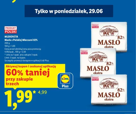 Masło ekstra 82% Mlekovita z Polskiej Mleczarni promocja w Lidl