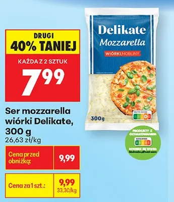 Ser mozzarella wiórki Delikate promocja w Biedronka