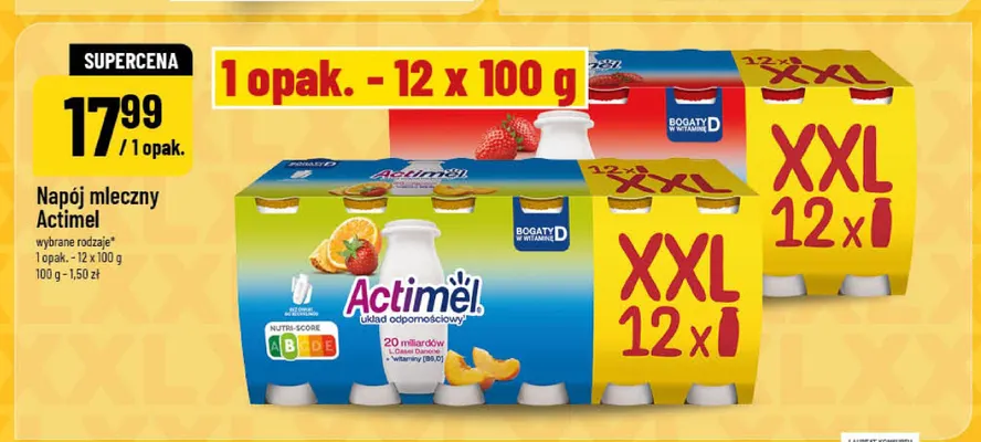 Napój mleczny Actimel wieloowocowy 12-pak Danone promocja w POLOmarket