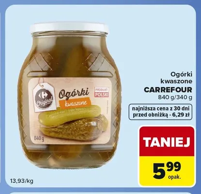 Ogórki kwaszone Carrefour promocja w Carrefour Market