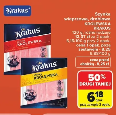 Szynka drobiowa Królewska Krakus promocja w Carrefour