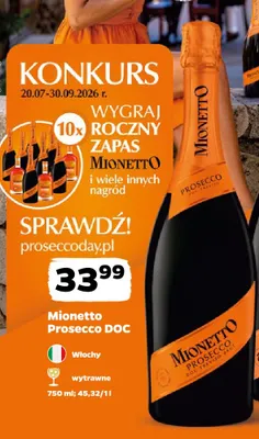Wino musujące Mionetto Prosecco DOC wytrawne promocja w Netto