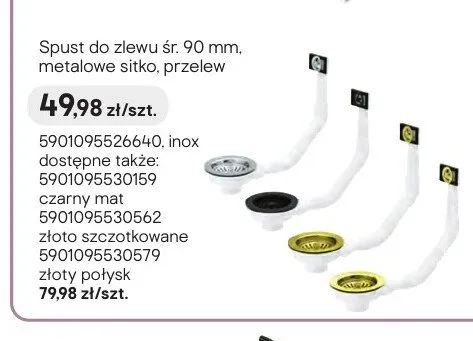 Spust do zlewu śr. 90mm metalowe sitko przelew złoto szczotkowane promocja w Castorama