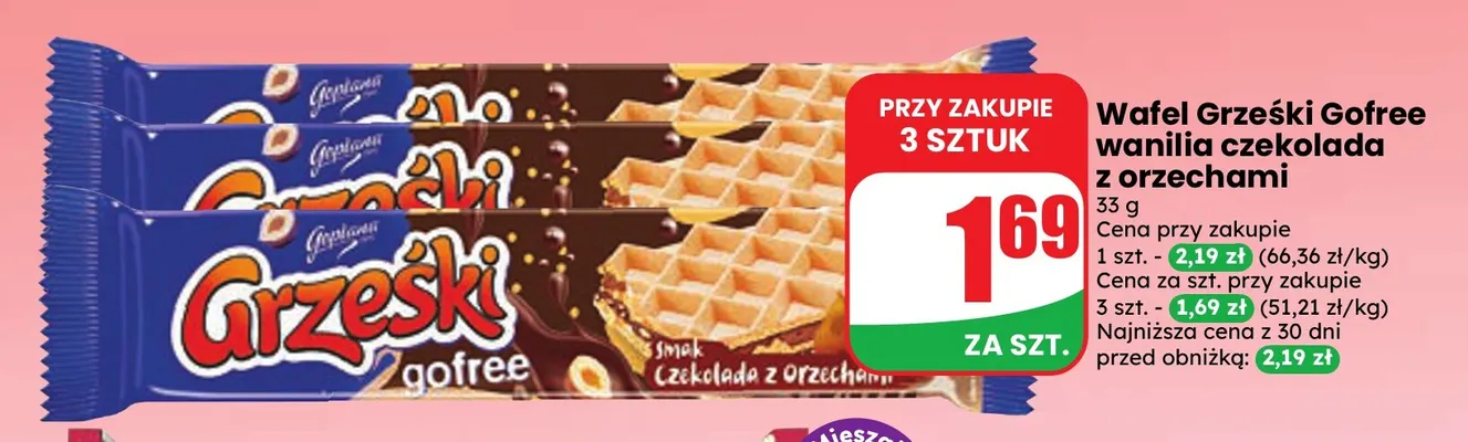 Wafel Grześki Gofree wanilia czekolada z orzechami promocja w Dino