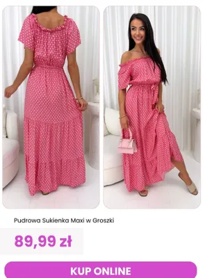 Sukienka maxi w groszki pudrowa ModnaKiecka promocja w Modna Kiecka