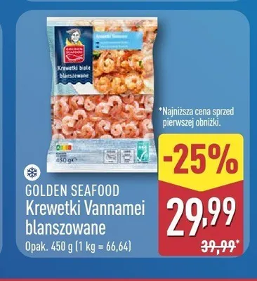 Krewetki Vannamei blanszowane Golden Seafood promocja w Aldi