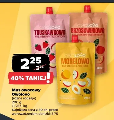 Mus owocowy jabłkowo-brzoskwiniowy Owolovo promocja w Netto
