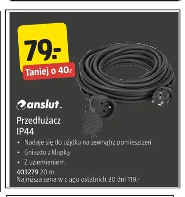 Przedłużacz IP44 20 m Anslut promocja w Jula