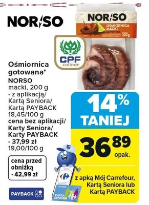 Ośmiornica gotowana macki promocja w Carrefour Market
