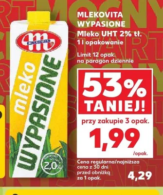 Mleko UHT 2% tł. Mlekovita Wypasione promocja w Kaufland