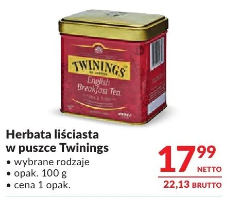 Herbata liściasta w puszce Twinings wybrane rodzaje promocja w Makro