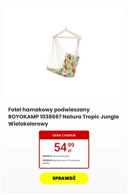 Fotel hamakowy podwieszany ROYOKAMP Natura Tropic Jungle promocja w Media Expert