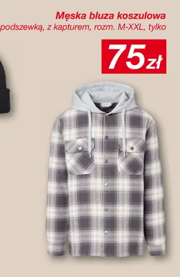 Bluza koszulowa męska z podszewką i kapturem promocja w KiK