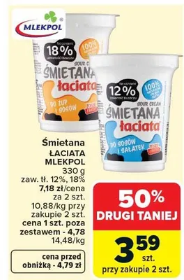 Śmietana łaciata różne rodzaje promocja w Carrefour