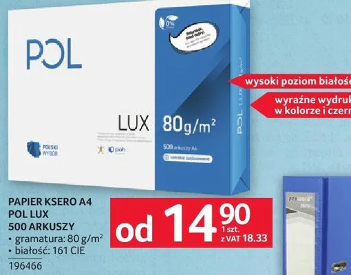 Papier ksero POL LUX A4 500 ARKUSZY promocja w Selgros