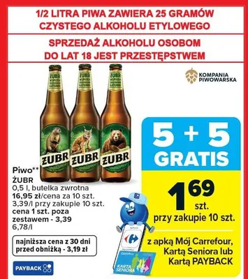 Piwo Żubr promocja w Carrefour Market