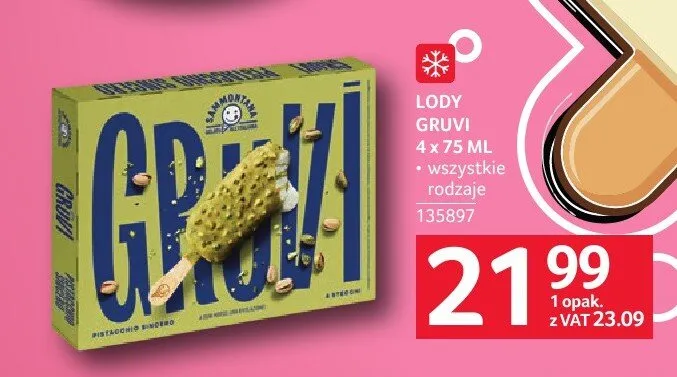 Lody Sammontana Gruvi Pistacchio 4-pak promocja w Selgros
