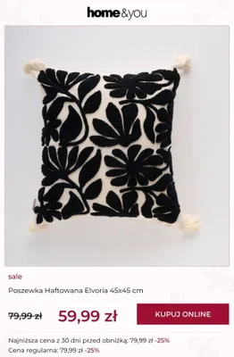 Poszewka haftowana home & you Elvoria 45x45 cm promocja w home&you