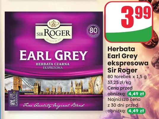 Herbata czarna ekspresowa Earl Grey Sir Roger promocja w Dino