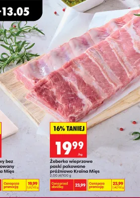 Żeberka wieprzowe paski pakowane próżniowo Kraina Mięs promocja w Biedronka