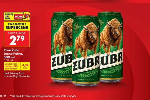 Piwo Żubr Jasne Pełne promocja w Biedronka