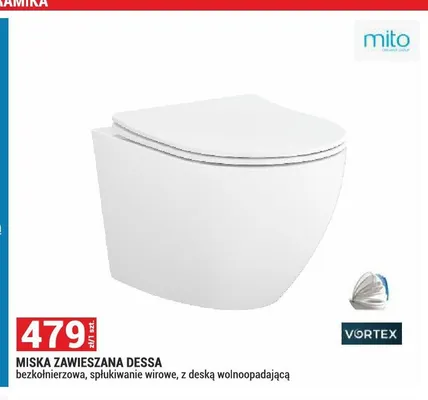 Miska WC zawieszana Dessa bezkołnierzowa ze spłukiwaniem wirowym i deską wolnoopadającą promocja w Merkury Market
