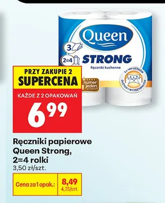 Ręczniki papierowe Queen Strong 2=4 rolki promocja w Biedronka