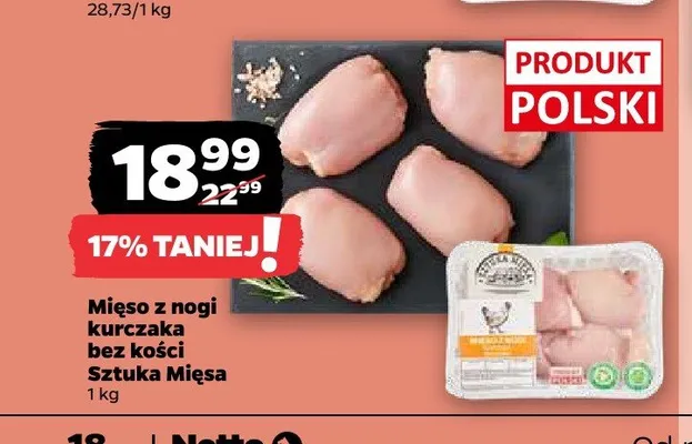Mięso z nogi kurczaka bez kości Sztuka Mięsa promocja w Netto