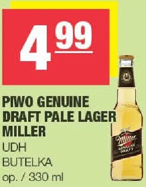 Piwo genuine draft pale lager Miller promocja w SPAR