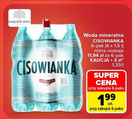 Woda mineralna Cisowianka 6-pak 1,5 l promocja w Carrefour Market